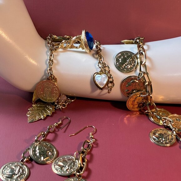 Vintage Bracelets Lot Coins Gypsy comes with Earrings & Heart Locket Mini - Picture 2 of 15